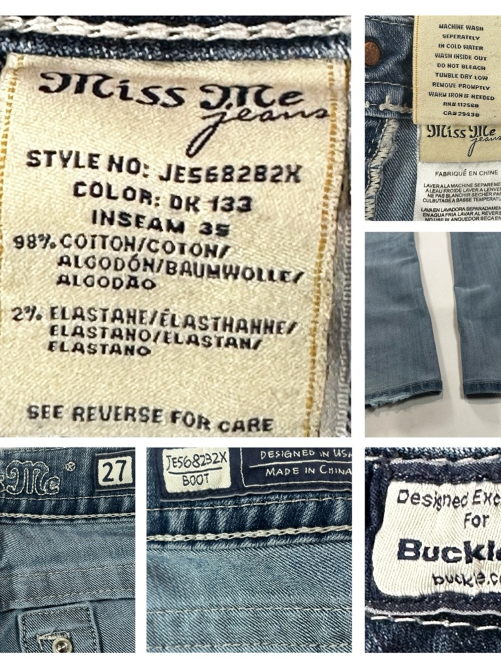 Miss Me Bootcut Jeans Medium Wash Studded Embellished Buckle Womens Size 27 - Picture 7 of 10